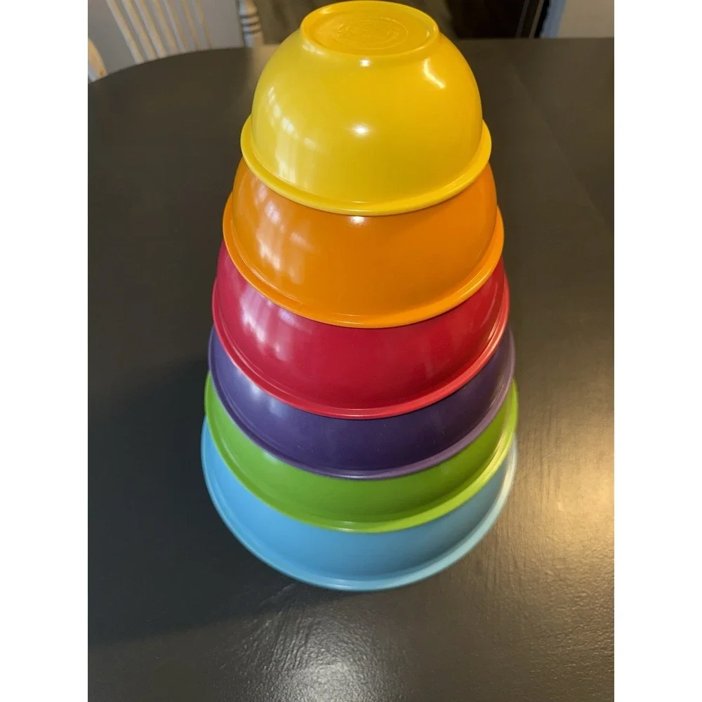 Set Of 6 GHP Melamine Nesting Mixing Bowls Assorted Colors and Sizes, Rainbow